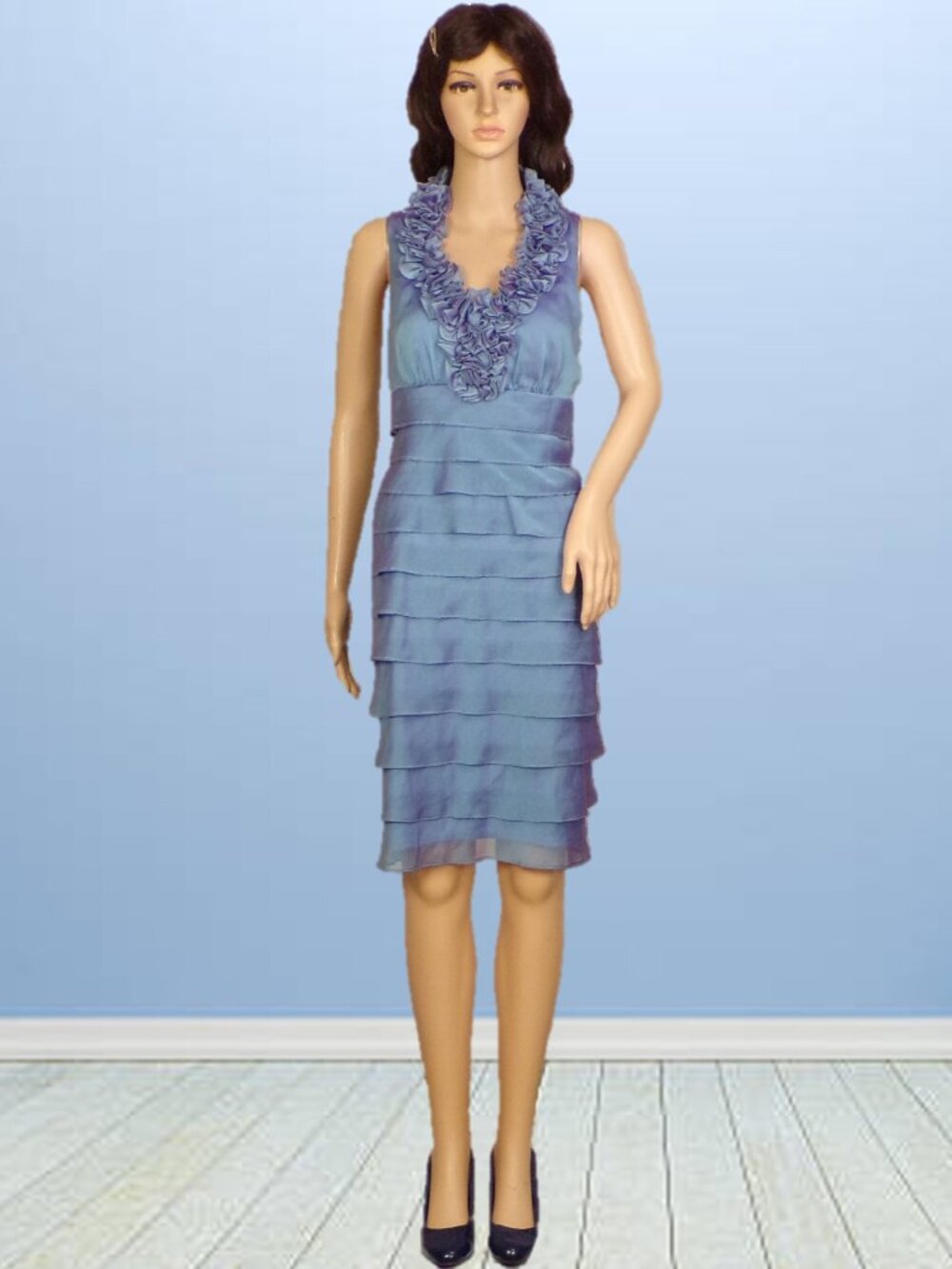 LONDON TIMES size 8 blue/purple color-shift sleeveless sheath dress 100% poly